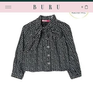 Buru brand Black and White cropped Bow Blouse